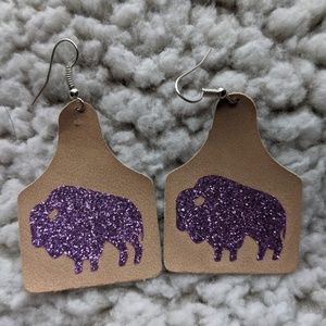 Cow Tag Buffalo Faux Leather Earrings